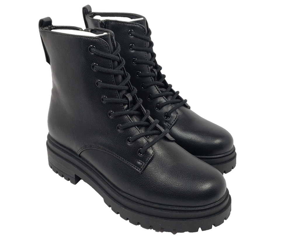 SO Meelaa Womens Size 8.5 Black Casual Side Zip Chunky Combat Boots